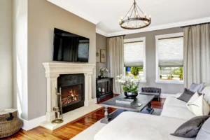 Interior Remodeling Featuring Custom Fireplace and Wood Mantel